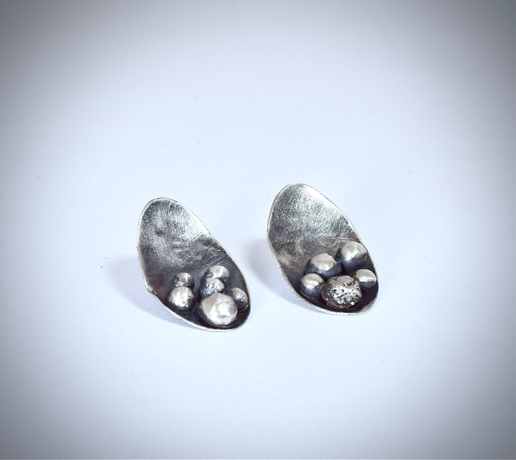 RIVETED SPHERE | Asymmetric Sterling Silver Earrings