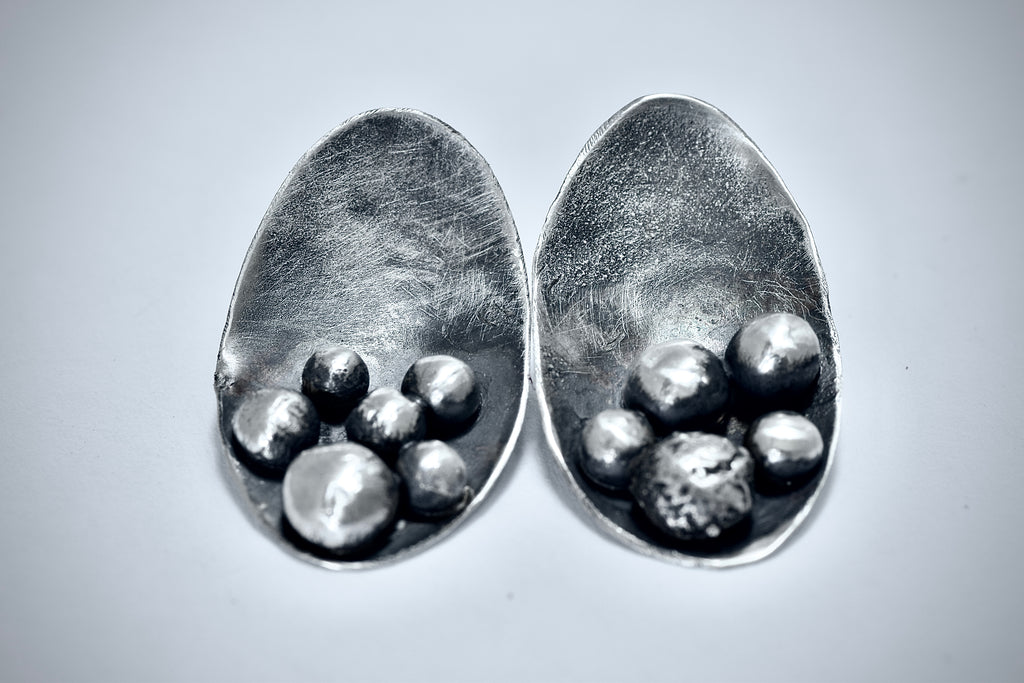 RIVETED SPHERE | Asymmetric Sterling Silver Earrings