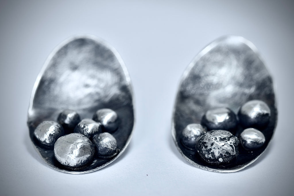RIVETED SPHERE | Asymmetric Sterling Silver Earrings