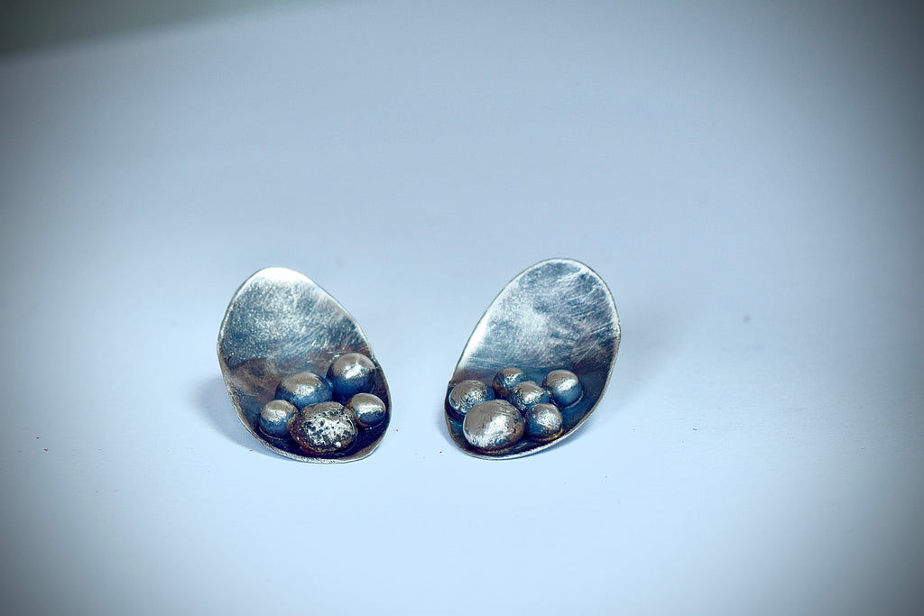 RIVETED SPHERE | Asymmetric Sterling Silver Earrings