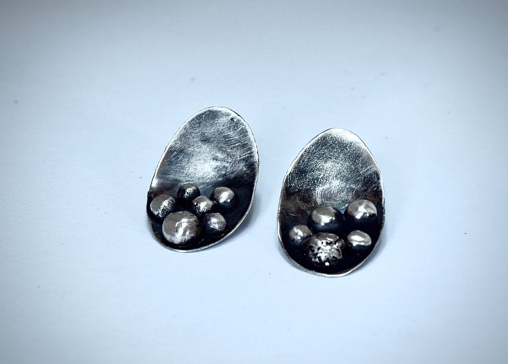 RIVETED SPHERE | Asymmetric Sterling Silver Earrings