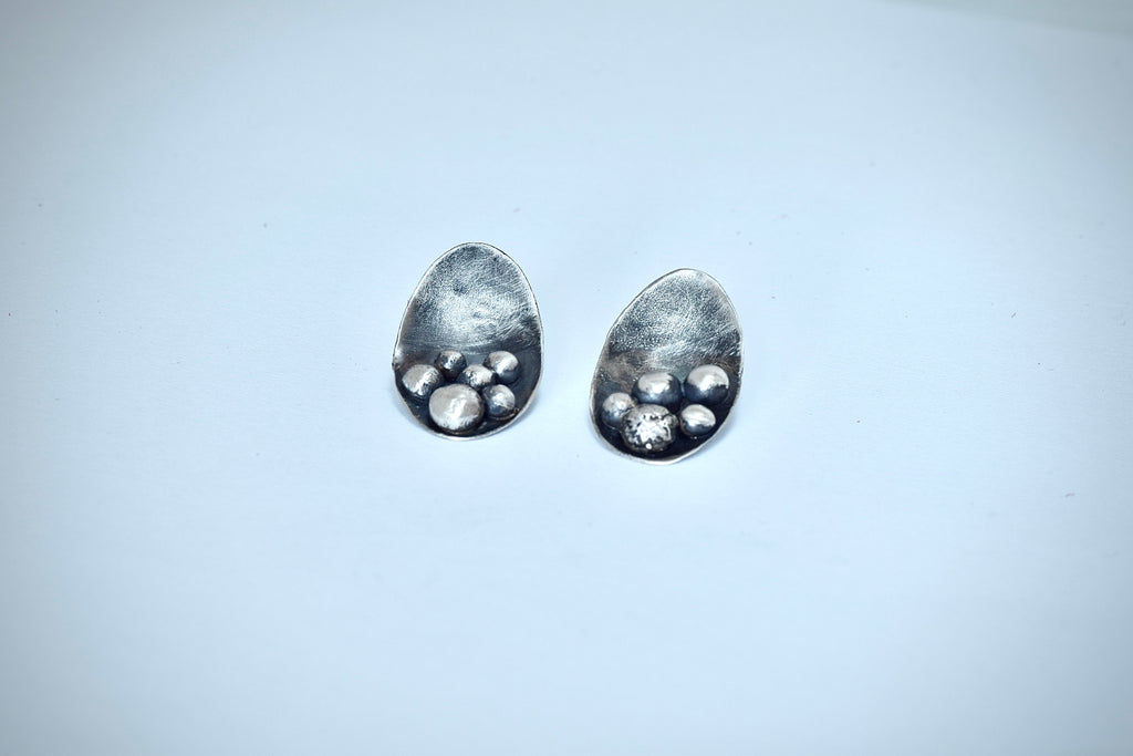 RIVETED SPHERE | Asymmetric Sterling Silver Earrings
