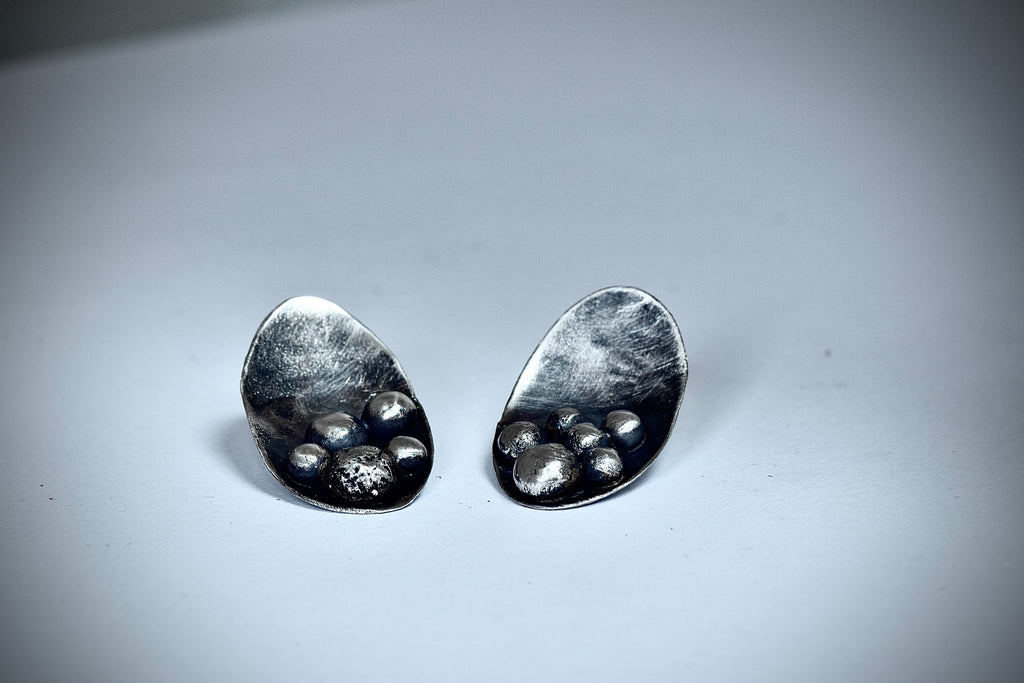 RIVETED SPHERE | Asymmetric Sterling Silver Earrings
